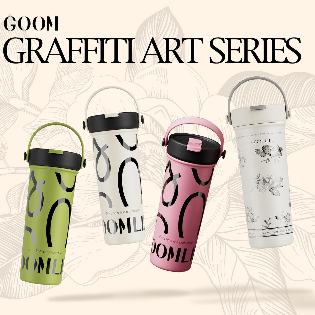 GOOM 20 oz Spill Proof Tumbler with Lid and Straw, Top Handle, Extended Tea Infuser, 18/10 Stainless Steel, Insulated Hot & Cold Brew Gifts for Mom Women Her, Teacher Gifts - Floral White