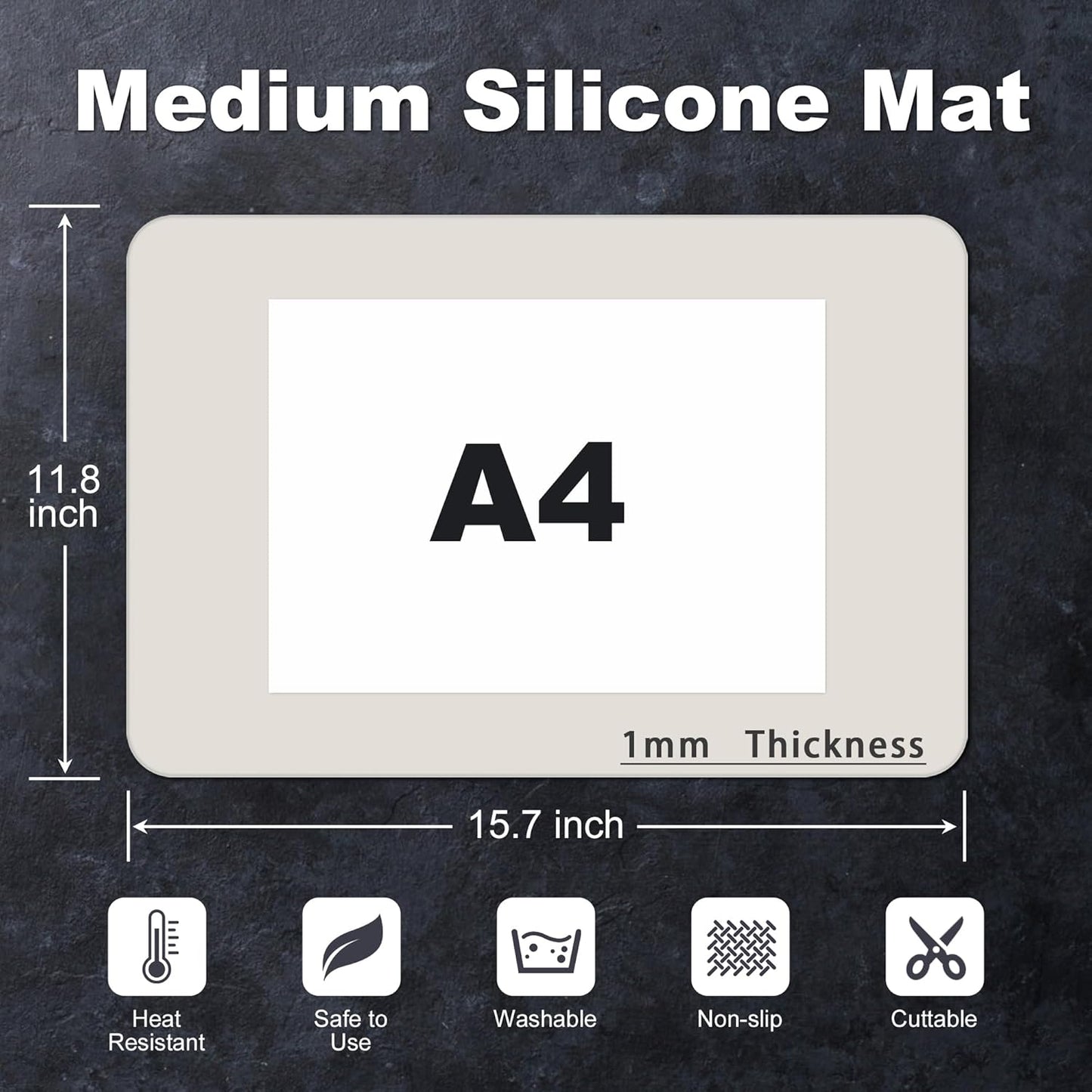 Silicone Mat for Kitchen Counter, Silicone Mat Trimable to Size (Light Grey, 15.7×11.8inch-2pcs), BPA-Free Silicone Placemat, Heat-Resistant NonSlip Table Mat for Air Fryer, Countertop Protector Mat