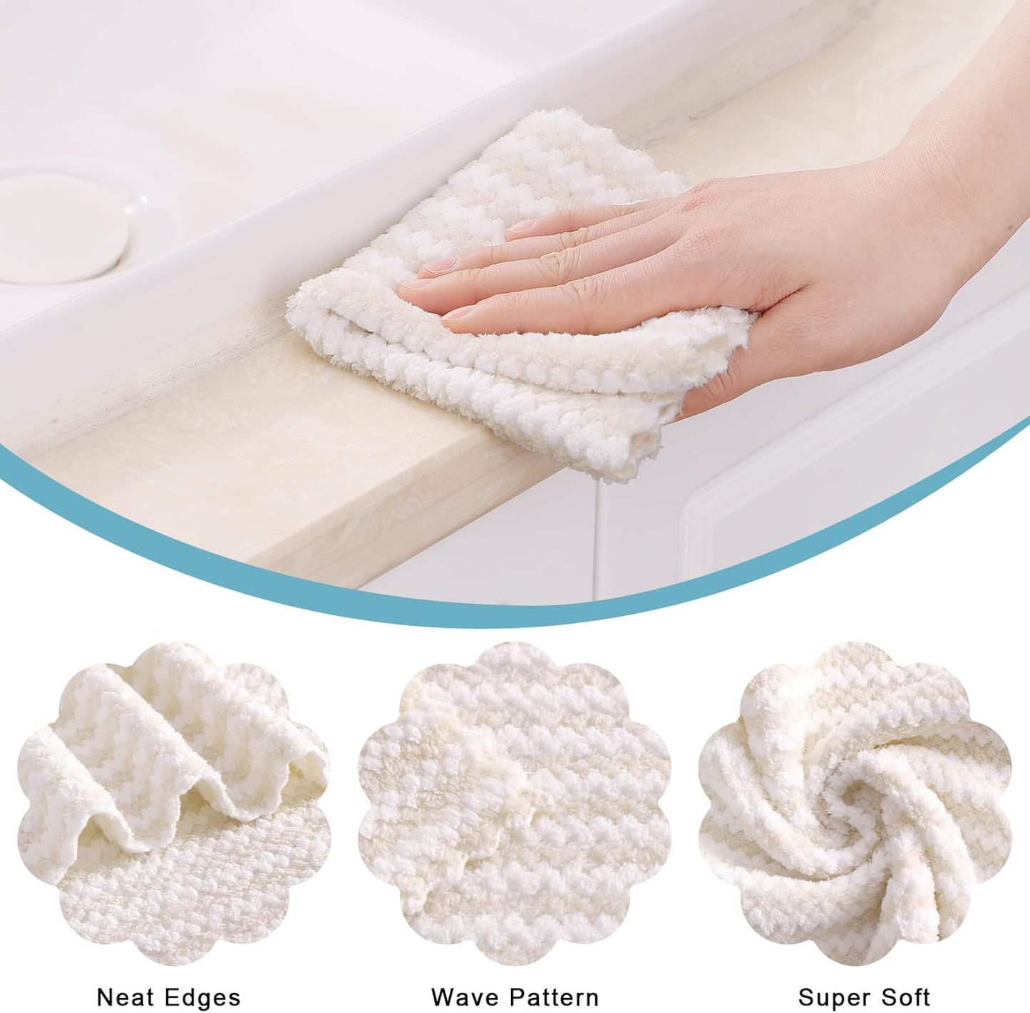 Homaxy 12 Pack Kitchen Dish Cloths, Ultra Soft and Absorbent Dish Towels, Reusable Fast Drying Microfiber Cleaning Cloth, Coral Velvet Wave Design No-lint, 10 x 10 inches, Beige