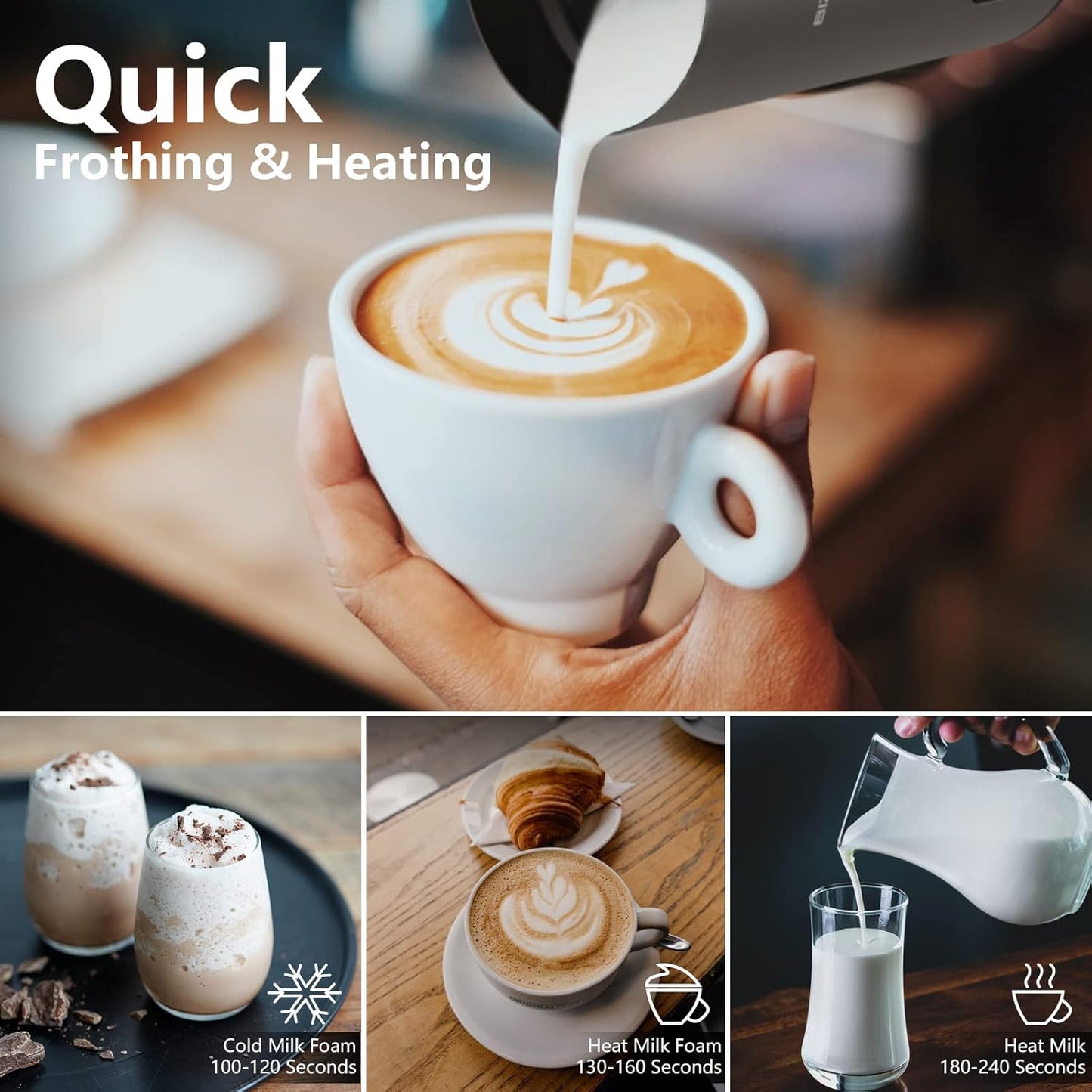 BIZEWO Milk Frother Electric, Warm and Cold Milk Steamer, 4 IN 1 Automatic Milk Warmer Stainless Steel with Touch Screen for Coffee, Latte, Macchiato, Cappuccino, Hot Chocolate