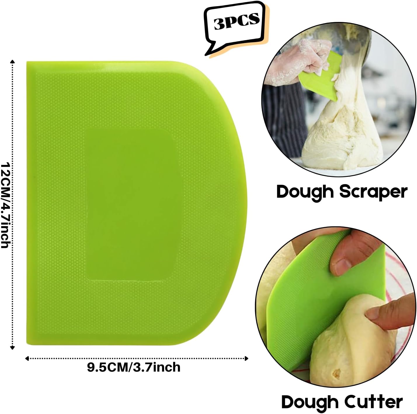 SURDOCA Dough Scraper Bench Scraper - 3P 4.7x3.7" Plastic Flexible Bowl Scraper, Sharp Edge & Angles Cake Scraper. Non-Slip Bakeware Decorating Tools Sculpting & Modeling Tools - Blue+Pink+Blue