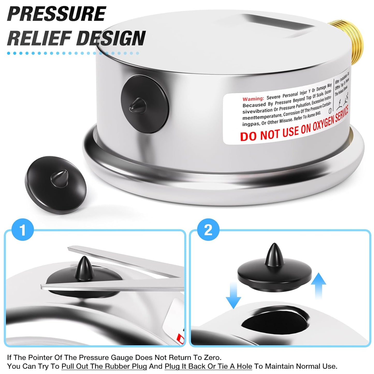 MEANLIN MEASURE 0~400Psi Stainless Steel 1/4" NPT 2.5" FACE DIAL Liquid Filled Pressure Gauge WOG Water Oil Air Lower Mount, with 1/4" x 1/2" NPT and 1/4" x 3/8" NPT Hex Bushing