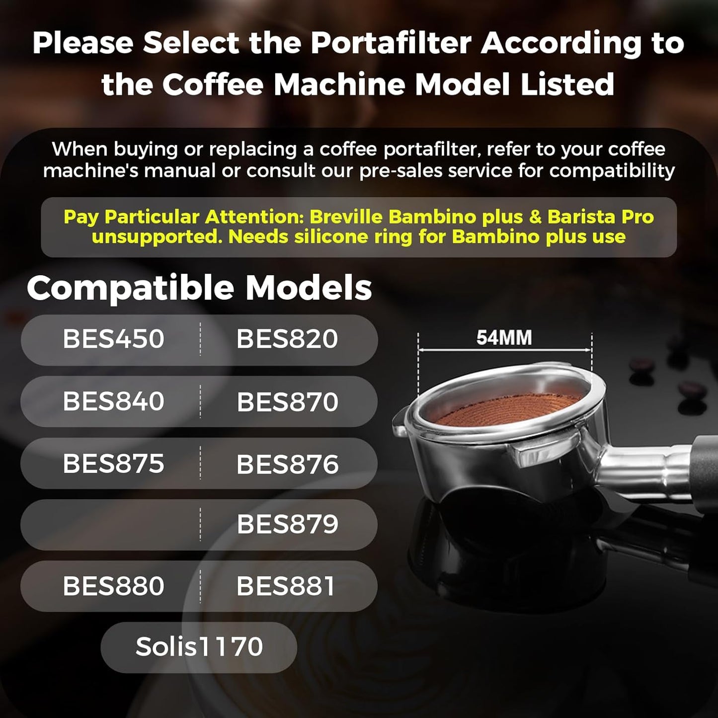 IKAPE 54mm Bottomless Naked Portafilter, Suitable for 54mm Breville Barista Series BES870/880 Machine & Solis Barista Machines (Included 18g Capacity Filter Basket)
