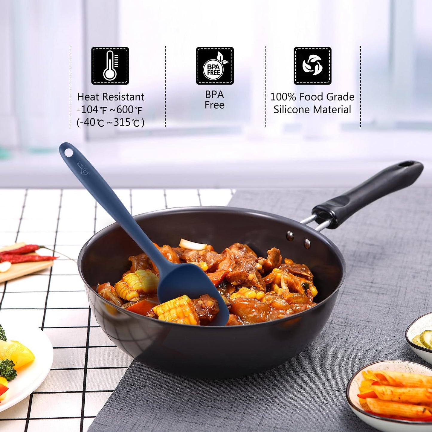 HOTEC Heat Resistant 600℉ BPA-Free Silicone Rubber Spatula Set for Baking, Cooking, and Mixing Non Stick Dishwasher Safe, Neutral Set of 5