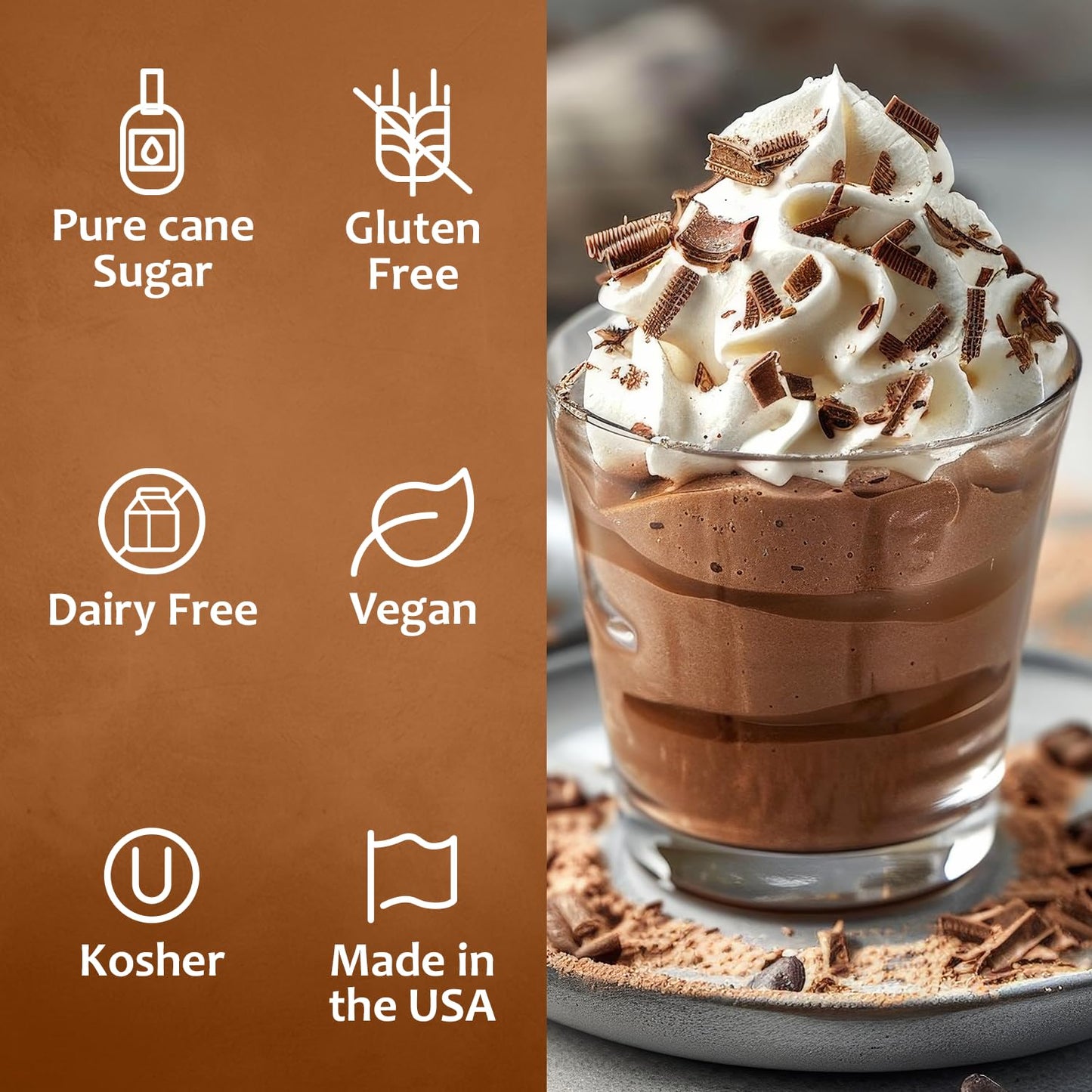 Syruvia Dubai Chocolate Coffee Syrup - 25.4 fl oz - Kosher Syrups, Gluten Free, No Coloring, Perfect for Drinks, Soda, Shakes, Desserts, and More.