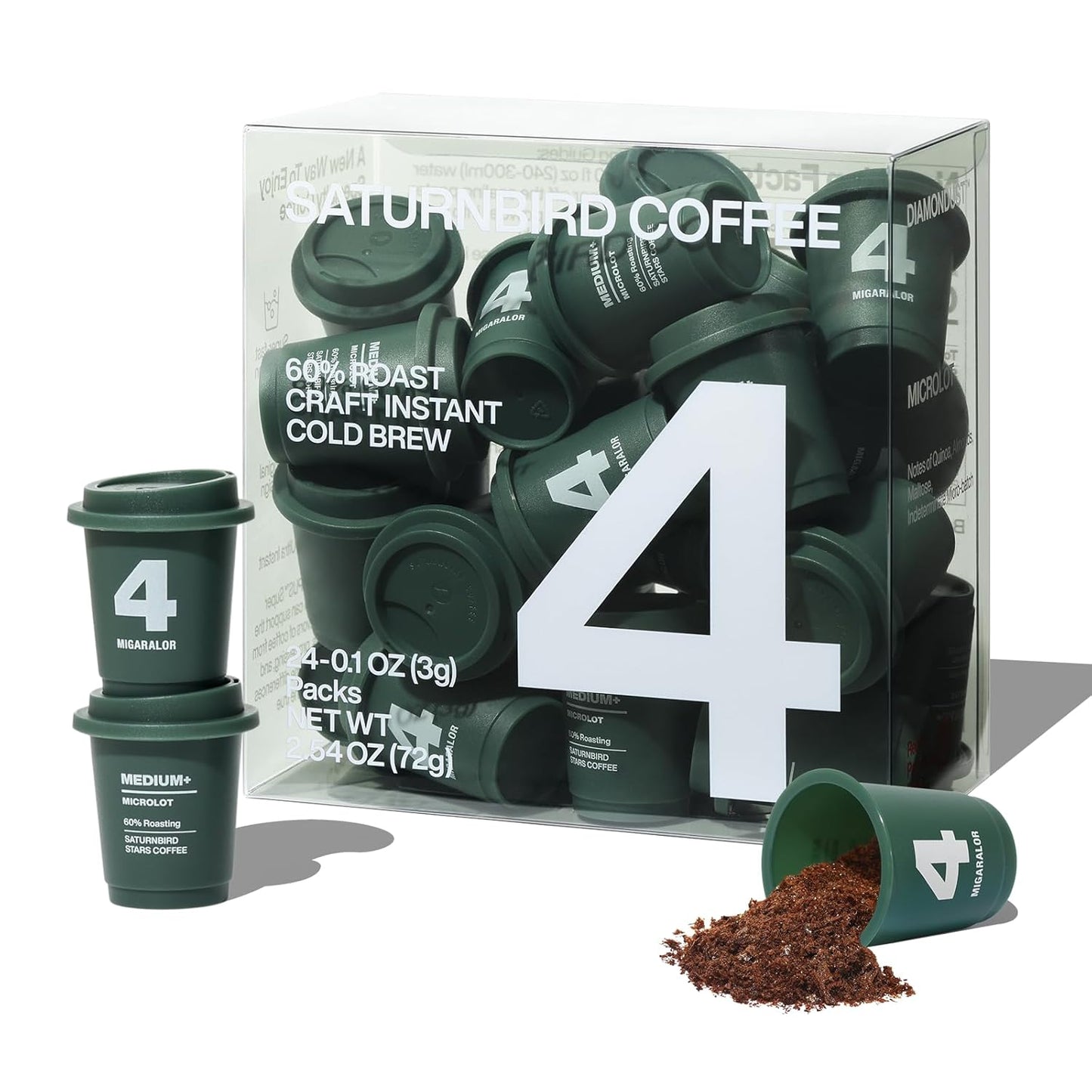 SATURNBIRD Coffee Instant Cold Brew, Medium-Dark Roast, Smooth & Balanced Blend of 100% Specialty Arabica, Enjoy Hot or Cold, Freeze Dried Iced Coffee, 24 Single Servings for Home Travel Office (NO.4)