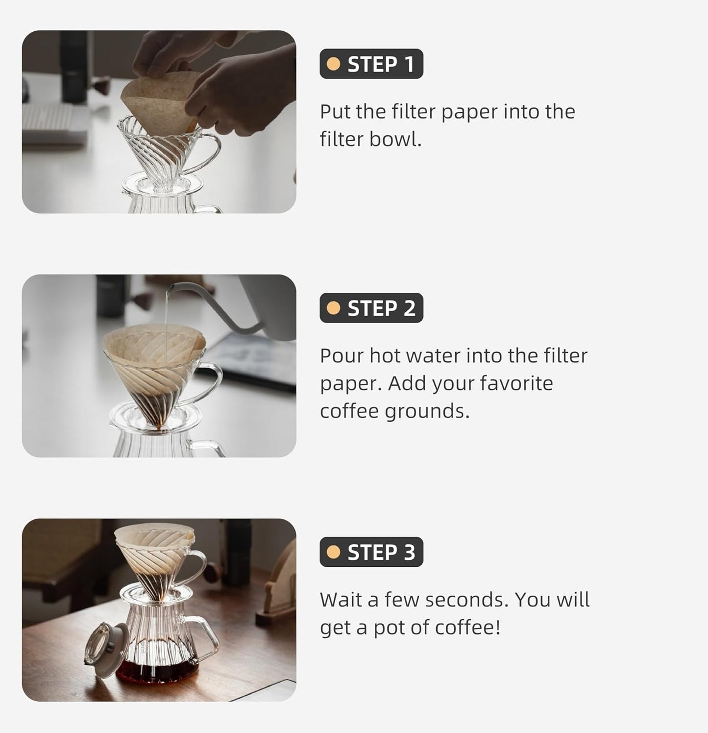 Coffee Dripper, Resuable Pour Over Coffee Maker With Handle, Slow Brewing Coffee Pour Over for Cafe, Travel, Home&Offices, Single Cup Coffee Pour Over, #02 (Borosilicate Glass, 1-4 Cups)