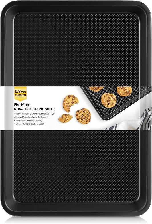 Cookie Sheet for Baking, Ceramic Baking Sheet Jelly Roll Pan, Thicker Carbon Steel Baking Sheet Non Stick, 15.3 x 11.3 Inch Baking Tray for Oven