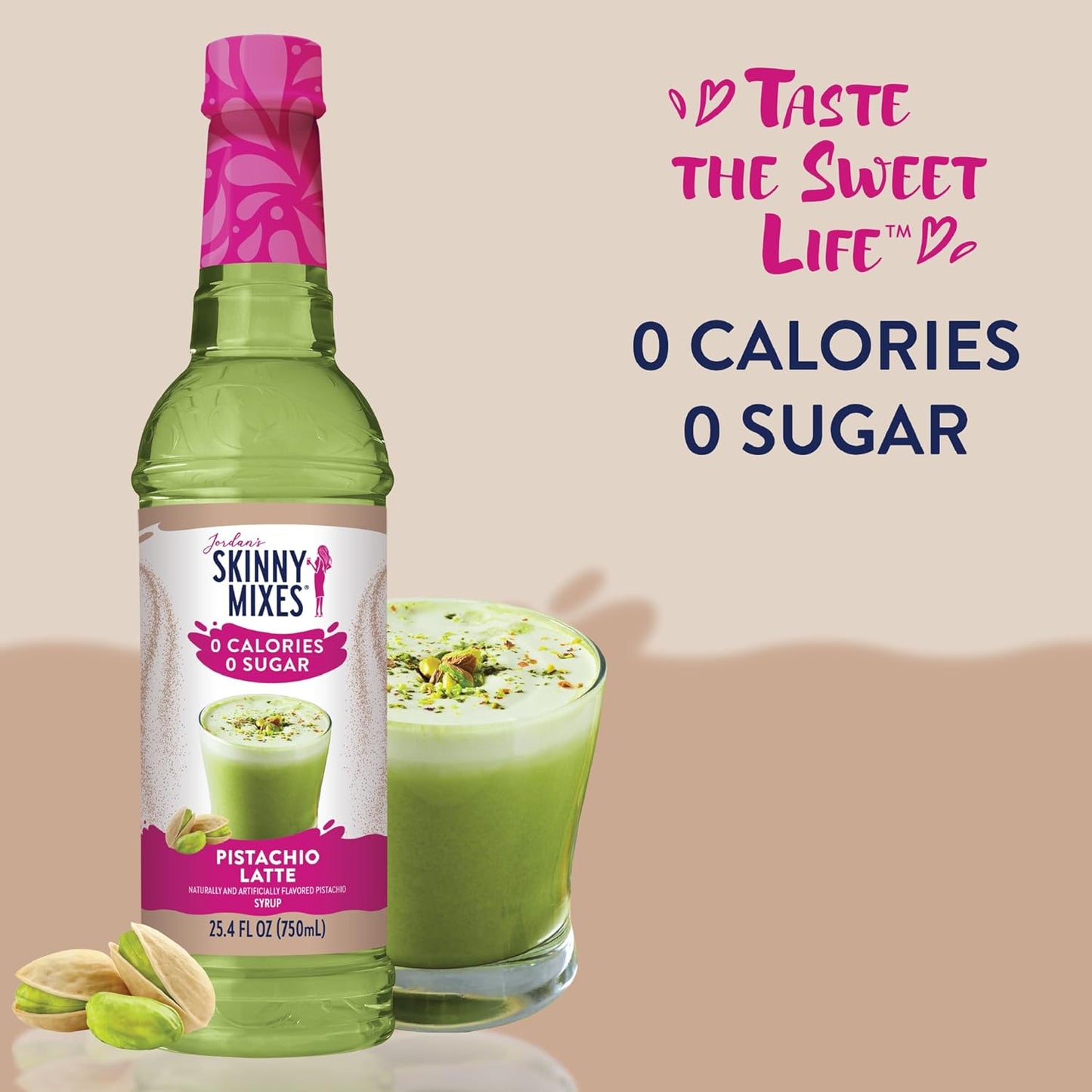 Jordan's Skinny Syrups Sugar Free Coffee Syrup, Pistachio Flavor Drink Mix, Zero Calorie Flavoring for Chai Latte, Protein Shake, Food & More, Gluten Free, Keto Friendly, 25.4 Fl Oz, 1 Pack