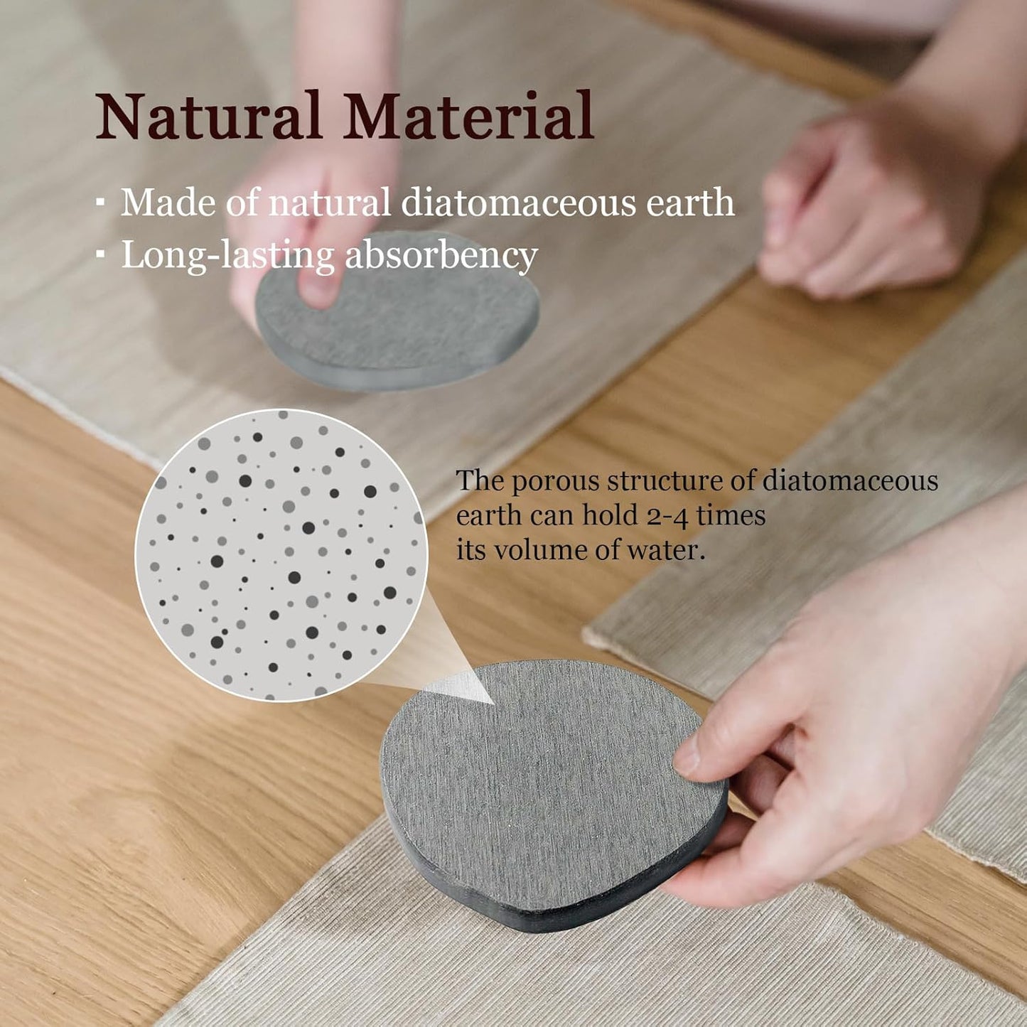 Instant Dry Stone Absorbent Diatomite Coaster Set of 4 for Drinks Wine Coffee, Modern Unique Cup Diatomaceous Earth Coasters for Coffee Table Office Desk, Deep Grey