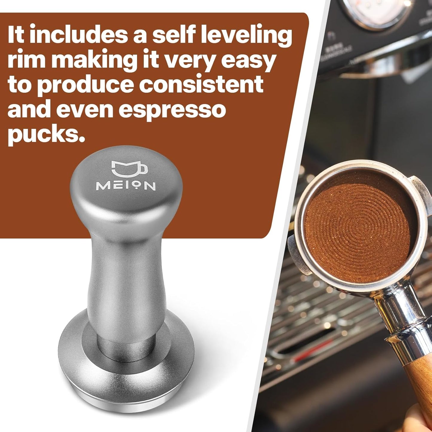 MEION Espresso Tamper 51mm Coffee Tamper, Calibrated Dual Spring Loaded Barista Tamper with Stainless Steel Base, Comes with aluminum storage pad (51MM, Silver)