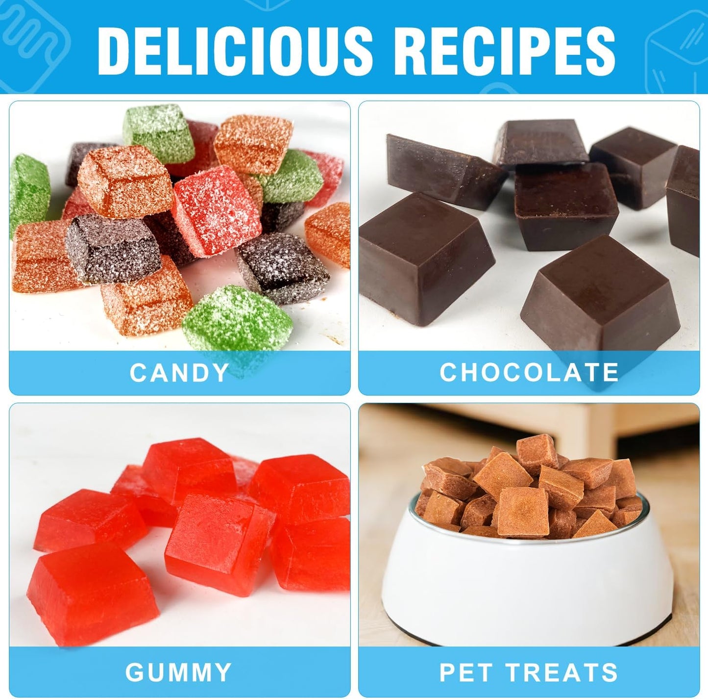 Mini Square-Terrace Silicone Chocolate Molds 50 Cavities - Walfos Non Stick Silicone Candy Molds, Silicone Molds for Chocolate, Candy, Gummy, Jelly, Ice Cubes, Food Grade & Dishwasher Safe, 2 Packs