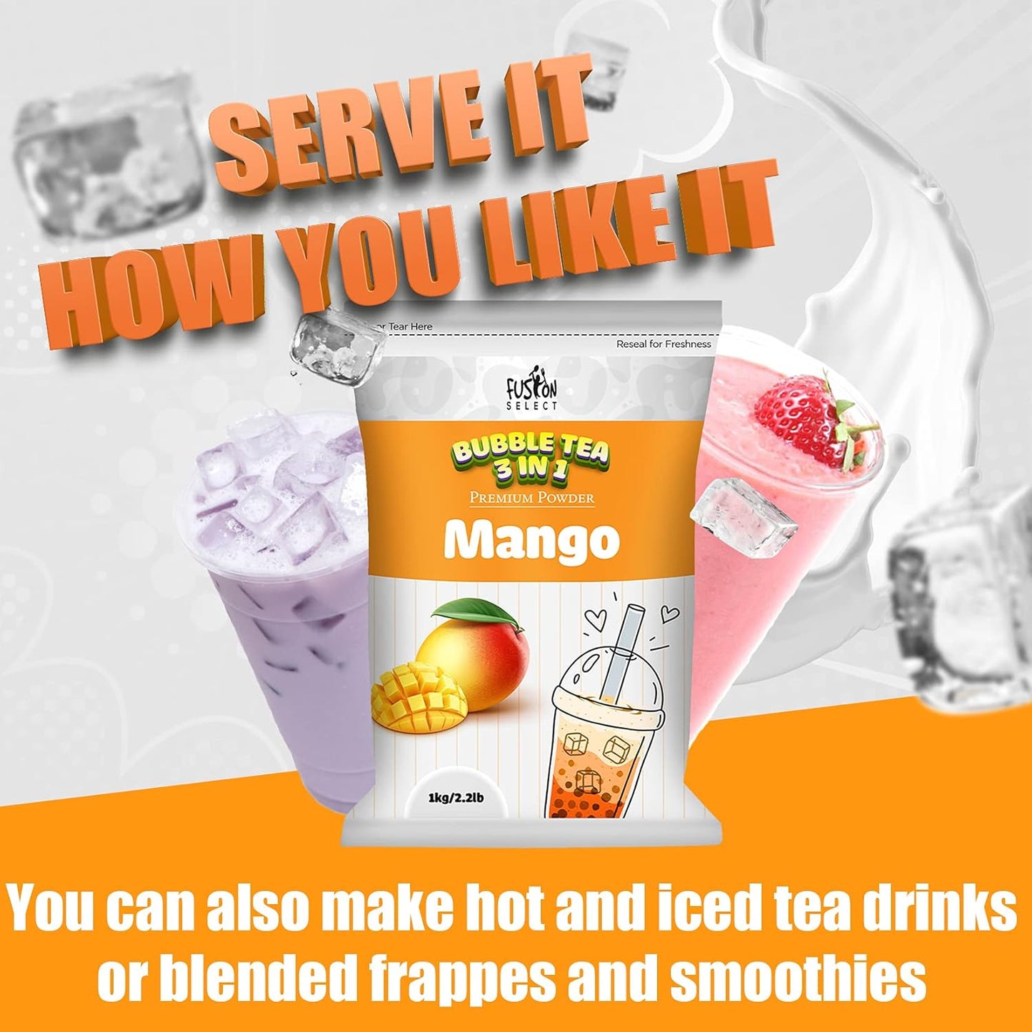 Fusion Select 2.2lb Tea Powder Peach Flavored-3-in-1 Drink Powder with Cream & Sugar - Instant Pre-Mixed Beverage for Hot or Cold Blends or Yummy Frappes (Peach)