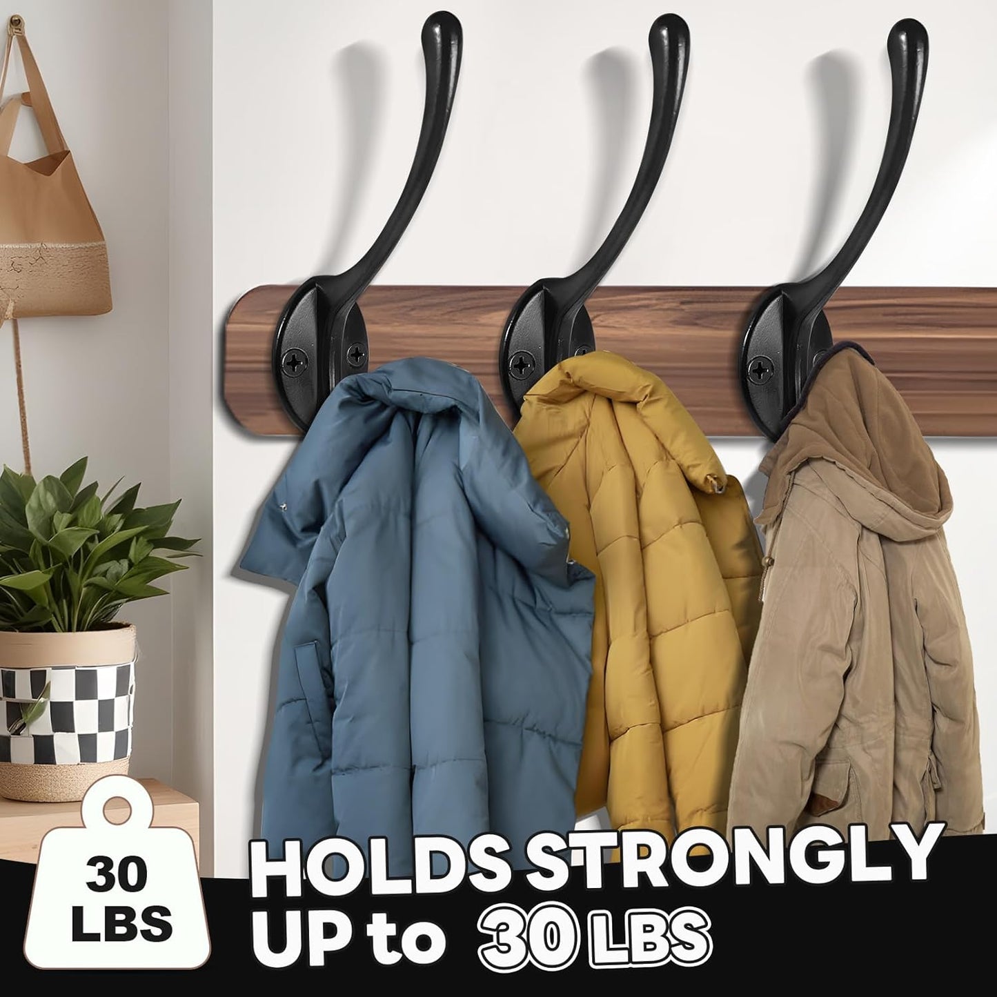Wall Hooks for Hanging, 20-Pcs Heavy Duty Metal Coat Hooks, for Living Room, Bathroom, Kitchen, Bedroom for Coats, Towel, Hat, Key, Closet, Bag (Black)