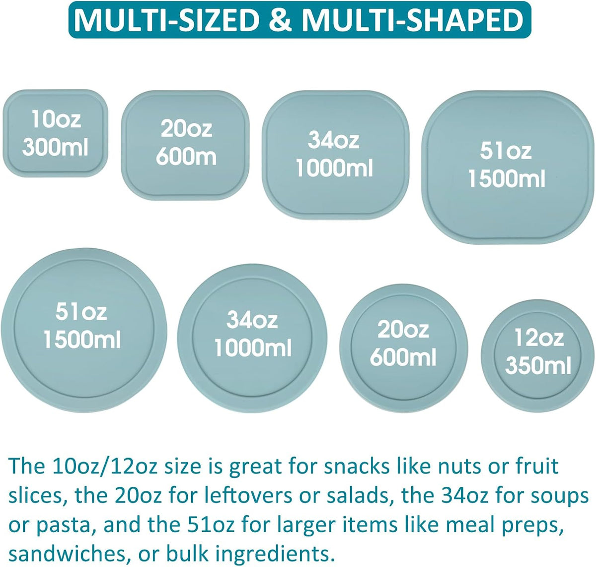 100% Silicone Food Storage Containers with Lids, 8 Pack, 10oz to 51oz, Reusable Leakproof Nesting & Stackable Silicone Bento Lunch Box, Microwave Freezer Dishwasher Oven Safe, BPA Free, Slate Green
