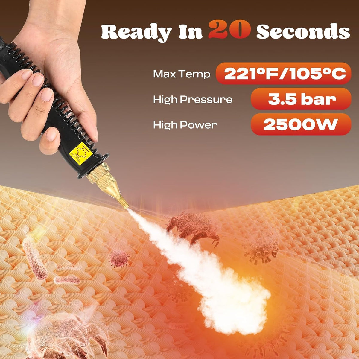 Moongiantgo Handheld Steam Cleaner 2500W High Pressure 1.5L Steamer for Cleaning, Portable Steam Cleaner for Home Kitchen Bathroom, Steam Cleaner for Car Detailing Grout Tile (White)