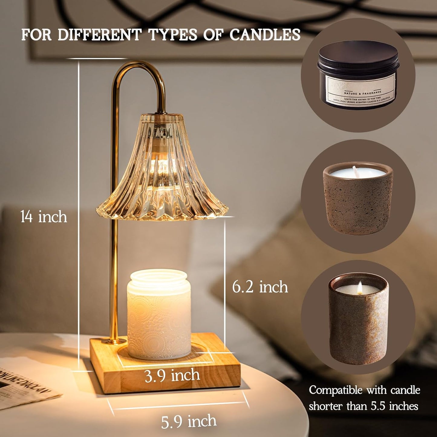Candle Warmer Lamp with Timer, Candle Wax Warmer Flower Lamp Dimmable, Birthday Day Gifts for Mom Women, Home Fragrance Accessories for Dorm Room Decor