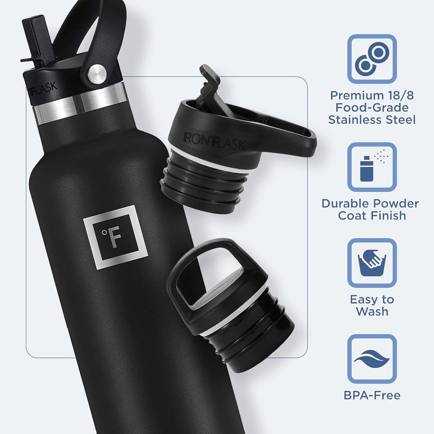 IRON °FLASK Camping & Hiking Hydration Canteens - 3 Lids (Narrow Straw Lid) Leak Proof Vacuum Insulated Stainless Steel - Hot & Cold Double Walled Sports Water Bottle - Lavender, 24 Oz