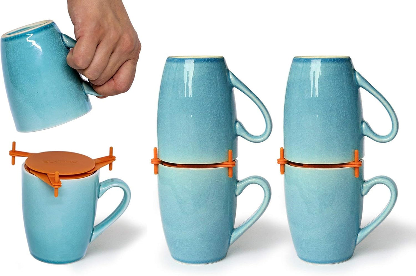 ELYPRO Mug Stacker 6-Pack – Coffee Mug Rack & Mug Organizer | Stackable Cup Holder for Coffee Bar & Kitchen, Under Cabinet Mug Holder – Space-Saving Mug Storage for Cabinets – Orange