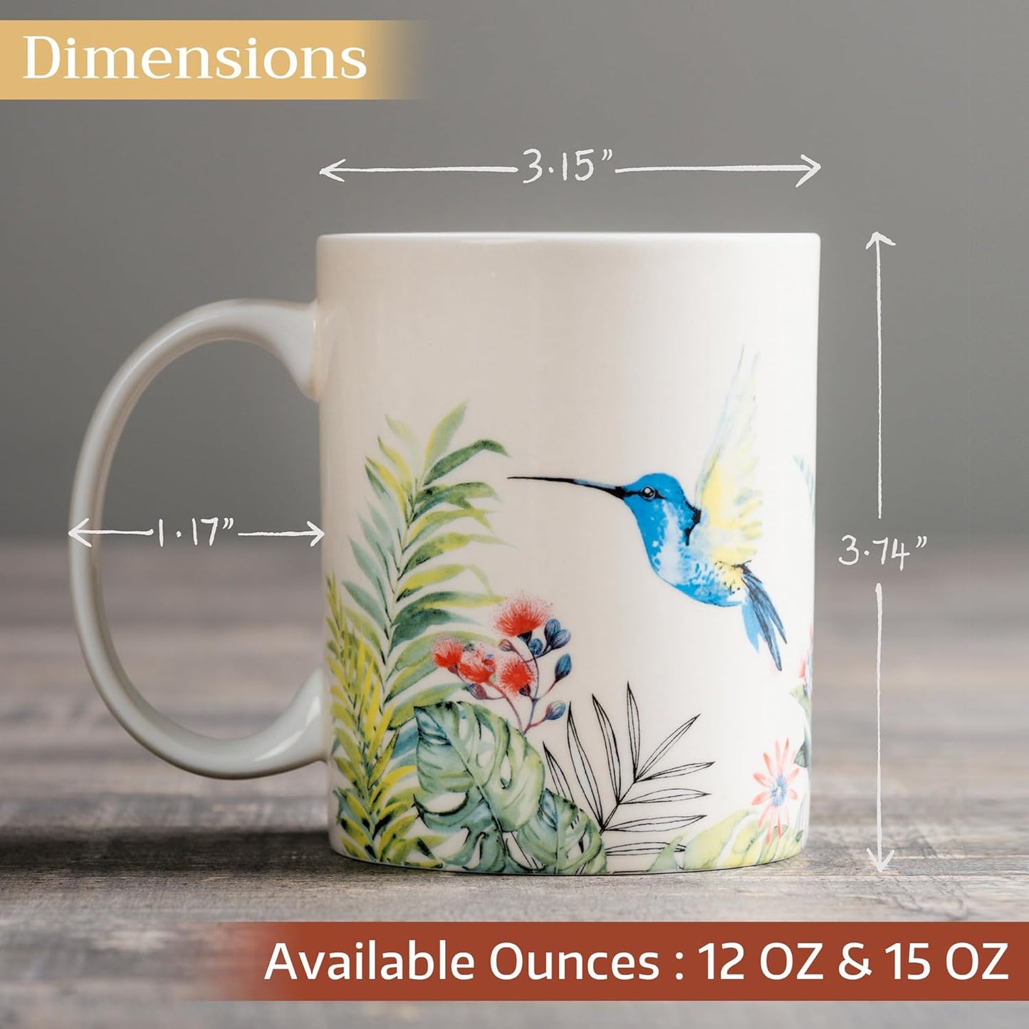 Maison d' Hermine Coffee Mug with Handles Fine Bone China Mugs Pack of Two Tea Cups for Hot Beverages Cappuccino Latte Home Restaurant Office Perfect for Gift (Tropiques, 12 Ounce)