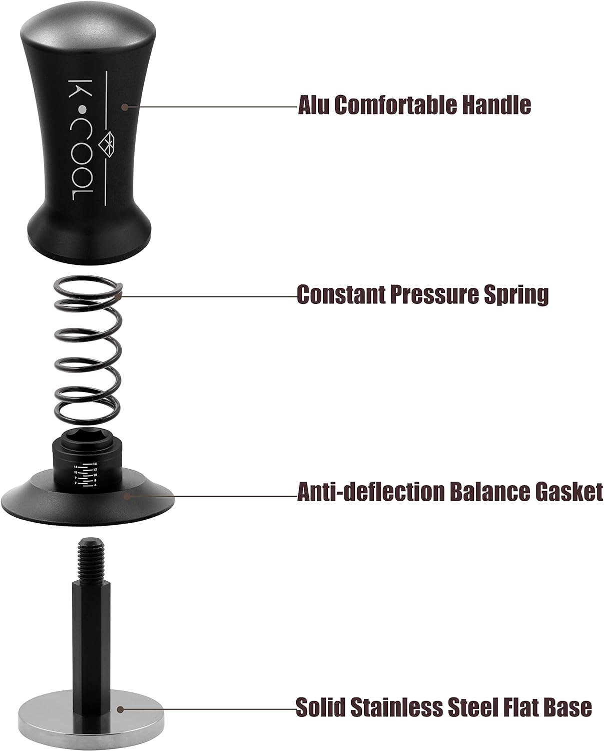 K COOL 51mm Coffee Espresso Tamper, Premium Barista Tools, Calibrated Spring Tamper, 100% Stainless Steel Flat Base Tamper with Scale Mark for Espresso Machine (Black)