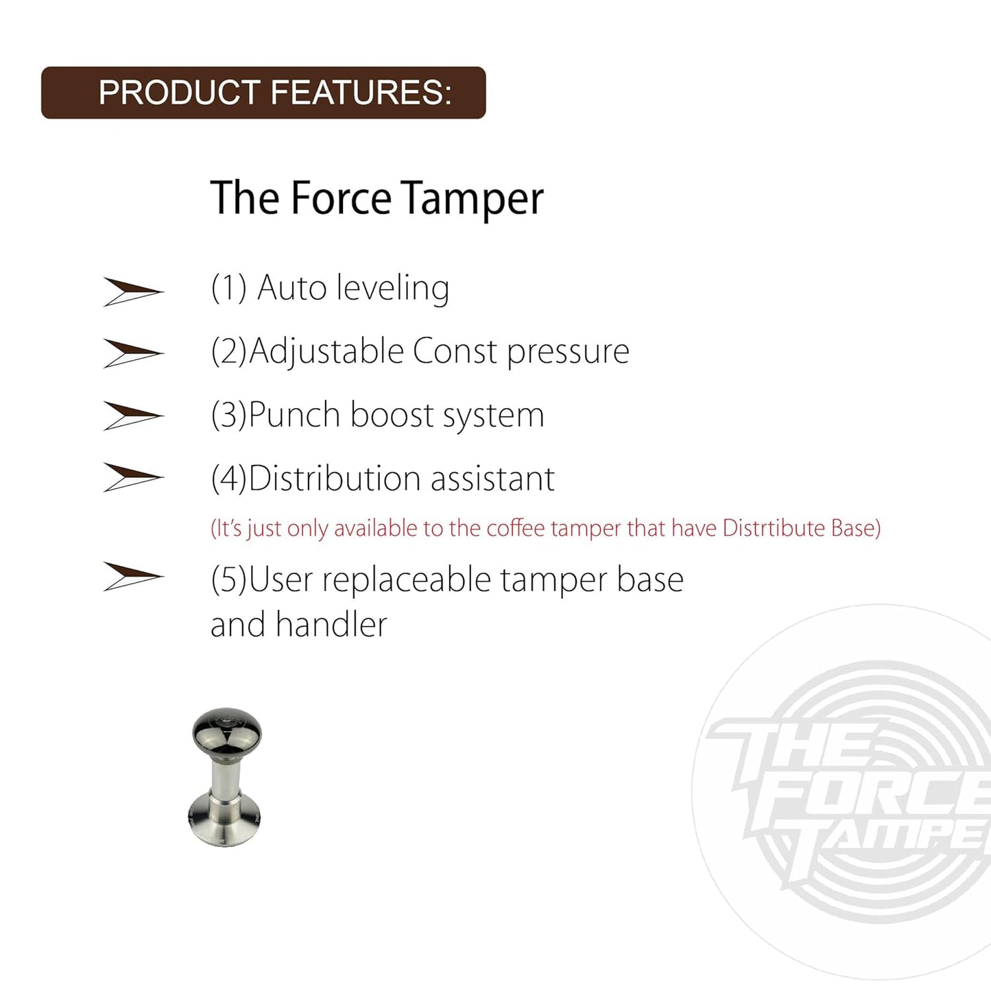 The Force Tamper Automatic Impact Adjustable Constant Pressure and Autoleveling Coffee Tamper Black Mirror Jellyfish AL Handle Set Pro (C-Ripple Distribute Set, 58.50mm)