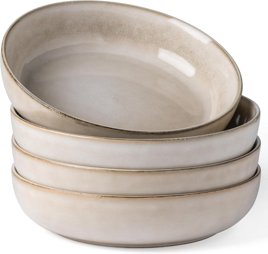 GBHOME 9'' Large Ceramic Pasta Bowls, 38oz Stoneware Pasta Serving Bowls Set of 4 for Kitchen, Wide Bowls for Fruit,Pasta,Salad,Oatmeal,Meal, Microwave Safe, Reactive Glaze-Cappuccino