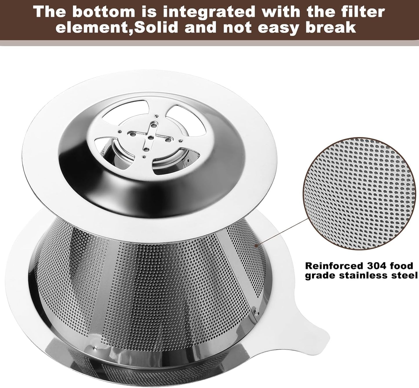 Upgraded Pour Over Coffee Filter, Coffee Dripper, Paperless Mess Stainless Steel Coffee Filter, Maker One to Two Cup, Keeping Nature Coffee Flavour, Easy to Use and Clean (Large)