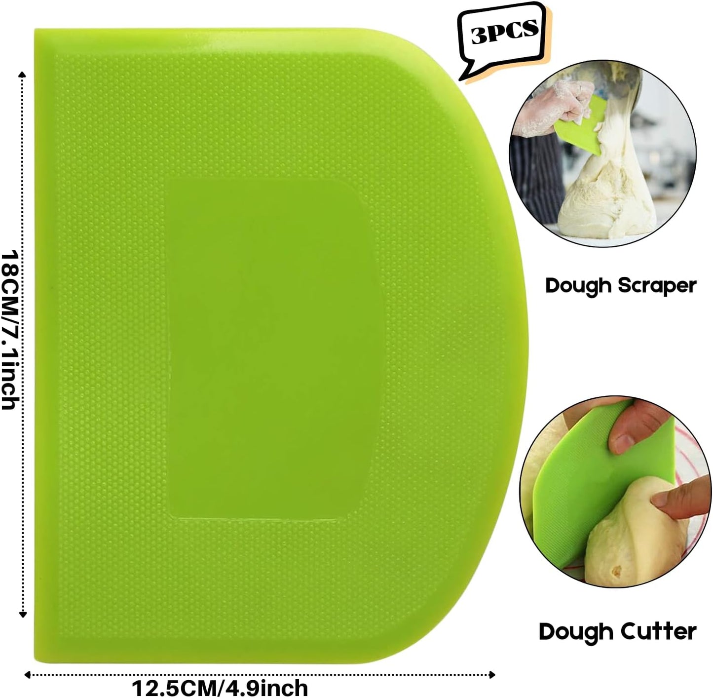 SURDOCA Dough Scraper Bench Scraper - 3P 7.1x4.9" Plastic Flexible Bowl Scraper, Sharp Edge & Angles Cake Scraper. Non-Slip Bakeware Decorating Tools Sculpting & Modeling Tools - Pink+Blue+Pink