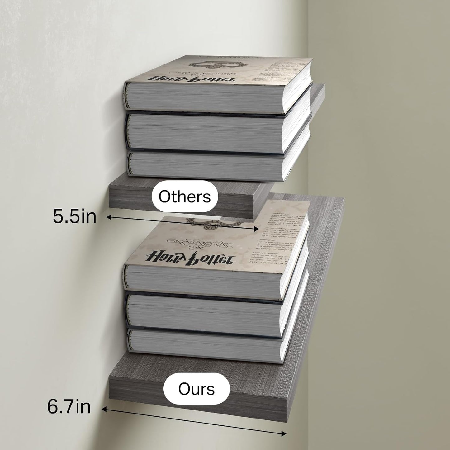 BAYKA Floating Shelves, 22.5" Rustic Wood Wall Mounted Shelves for Bathroom, Bedroom, Living Room, Kitchen, Hanging Shelf for Books/Storage/Decor (Grey,Set of 2)
