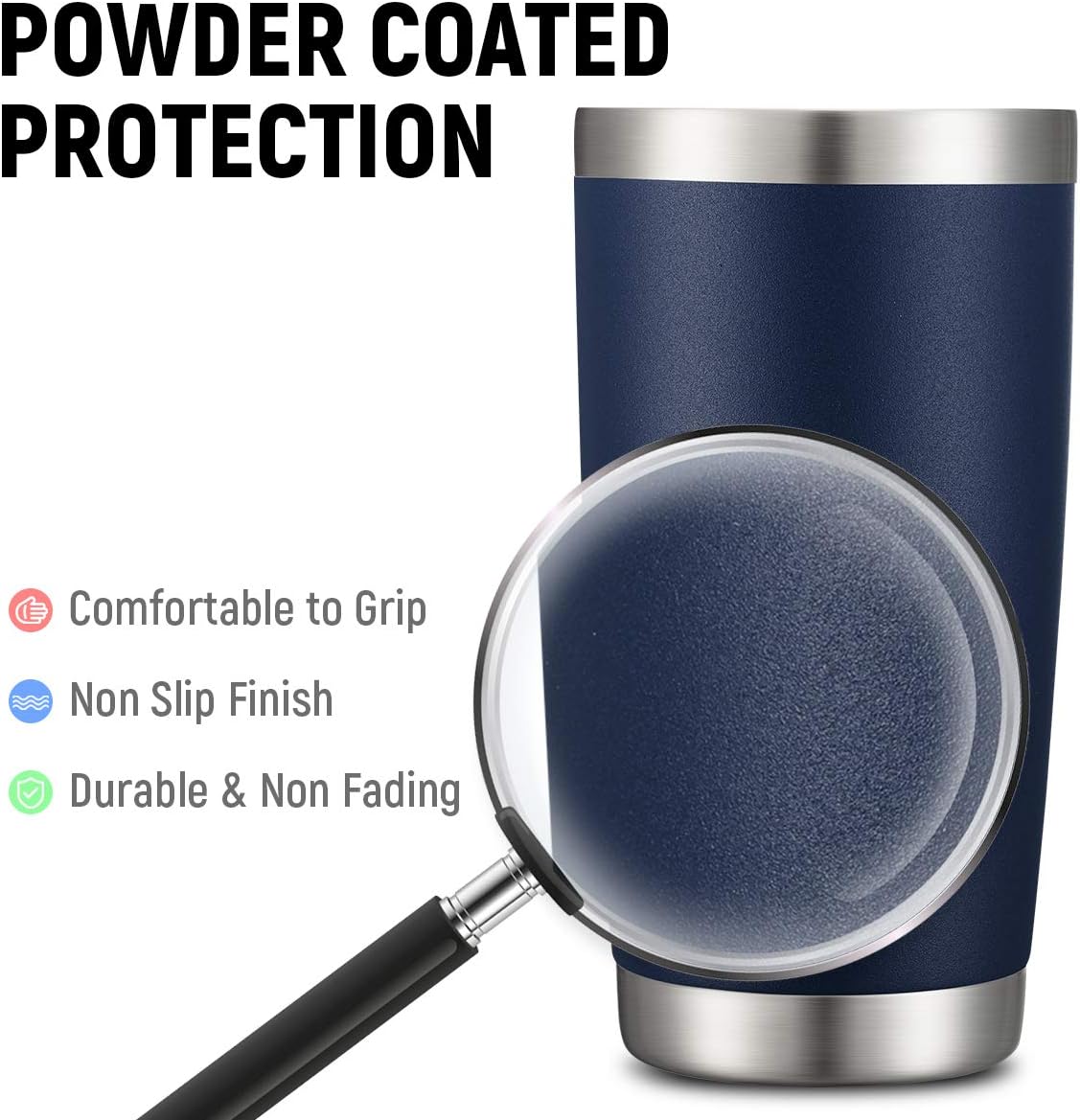 COMOOO 20oz Double Wall Vacuum Insulated Travel Mug Bulk Stainless Steel Tumbler with Lid and Straw Durable Powder Coated Insulated Coffee Cup for Cold & Hot Drinks (Navy, 12 pack