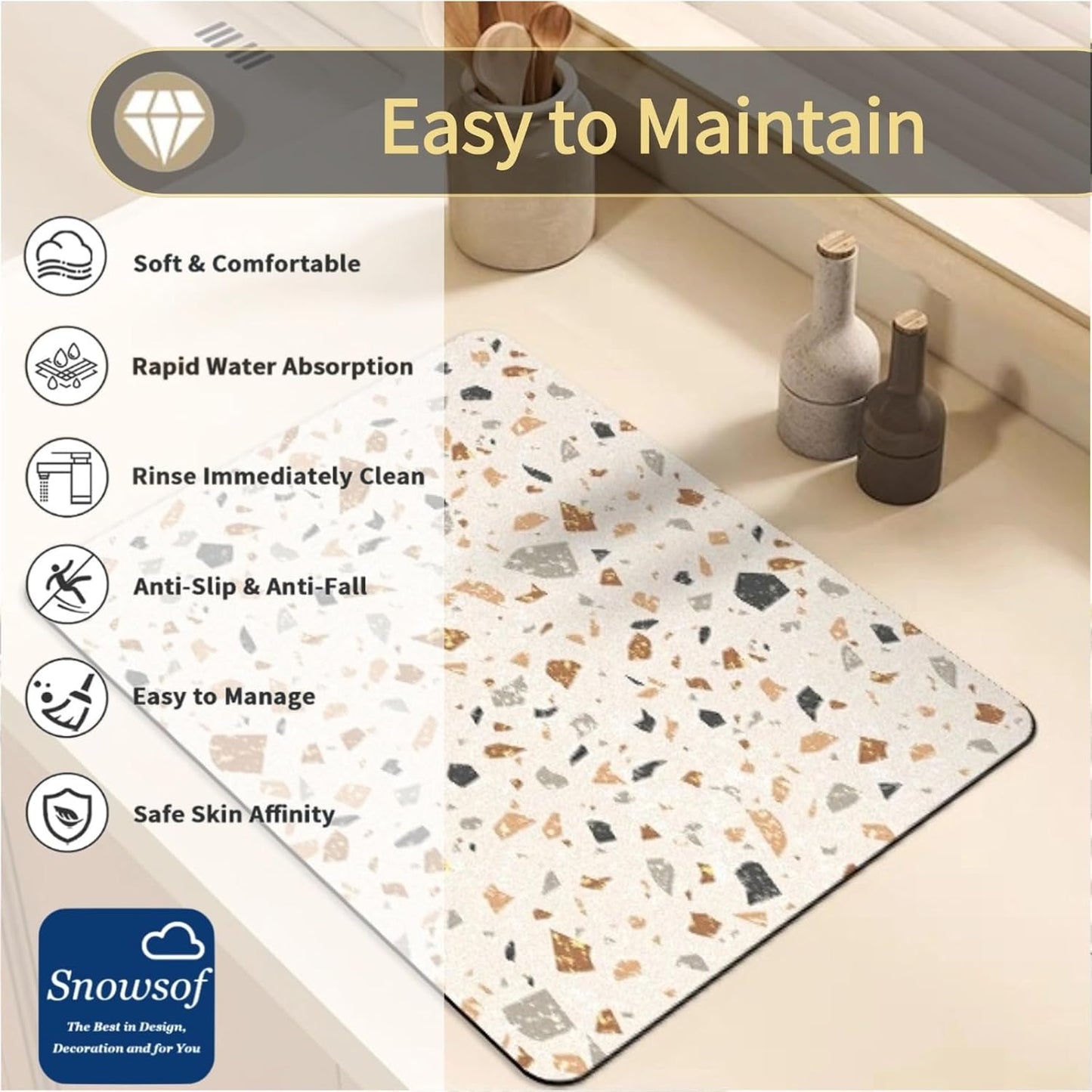 Dish Drying Mat - Absorbent Countertop Mat for Coffee Maker, Expresso Machine, Kitchen Use (03,12''×16'')