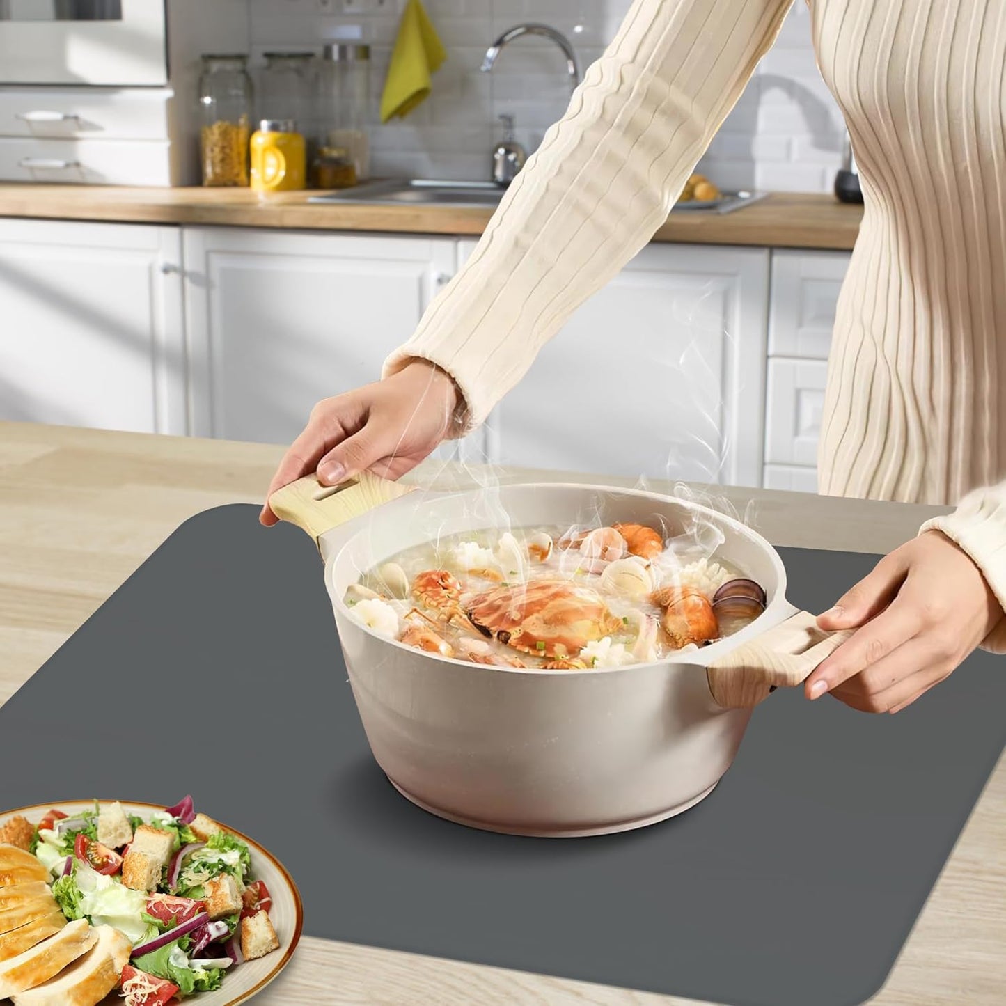 Silicone Mat for Kitchen Counter, Silicone Mat Trimable to Size (Dark Gray, 23.6×15.7inch-2PCS), BPA-Free Silicone Placemat, Heat-Resistant NonSlip Table Mat for Air Fryer, Countertop Protector Mat