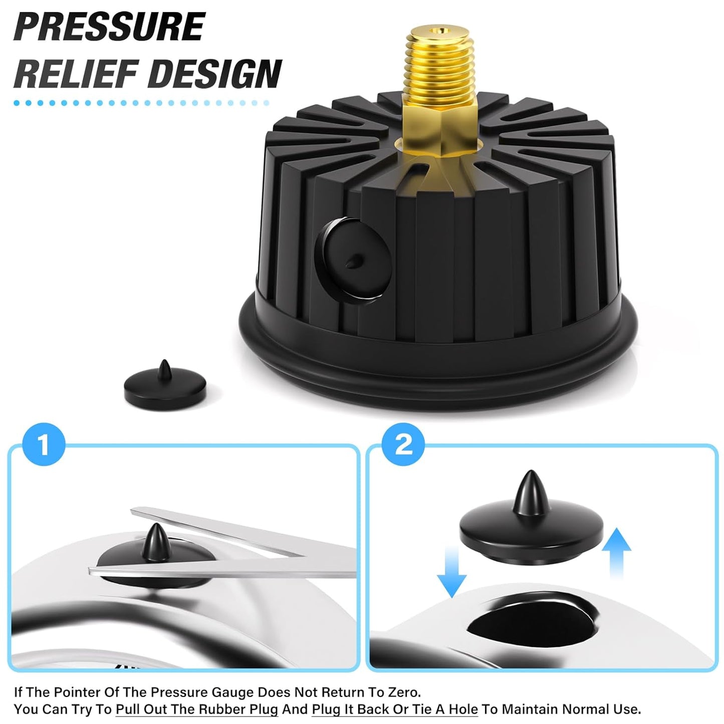 MEANLIN MEASURE 0~10Psi Stainless Steel Liquid Filled Pressure Gauge 1/4" NPT 2.5" FACE DIAL with Rubber Protective Sleeve, Center Back Mount