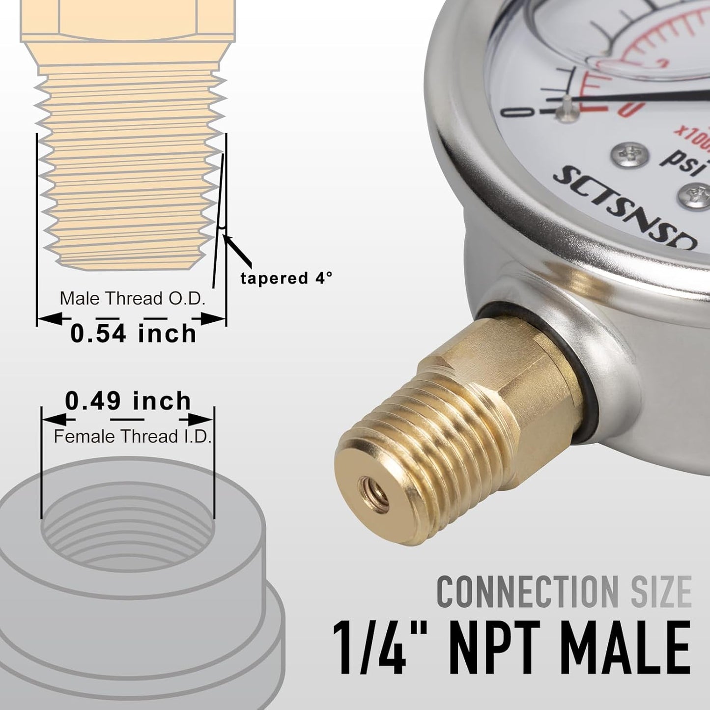 0 to 160 Psi Pressure Gauge, Glycerin Liquid Filled, 2.5 inch Dial, 1/4" NPT Lower Mount, Stainless Steel Case, for Air Compressor, Well Pump, Water, RV, CO2, Pipe, Gas, Pressure Test