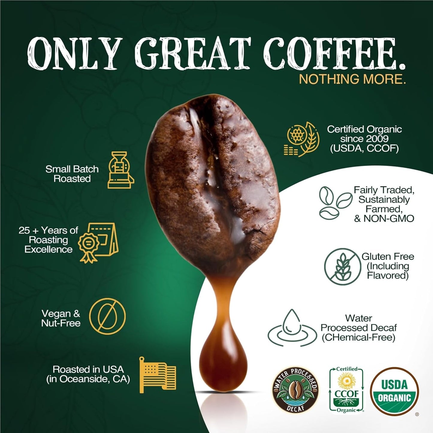 The Bean Organic Coffee Company Water Processed DECAF Vanilla Cinnamon Spice, Medium Roast, Whole Bean Coffee, 16-Ounce Bag