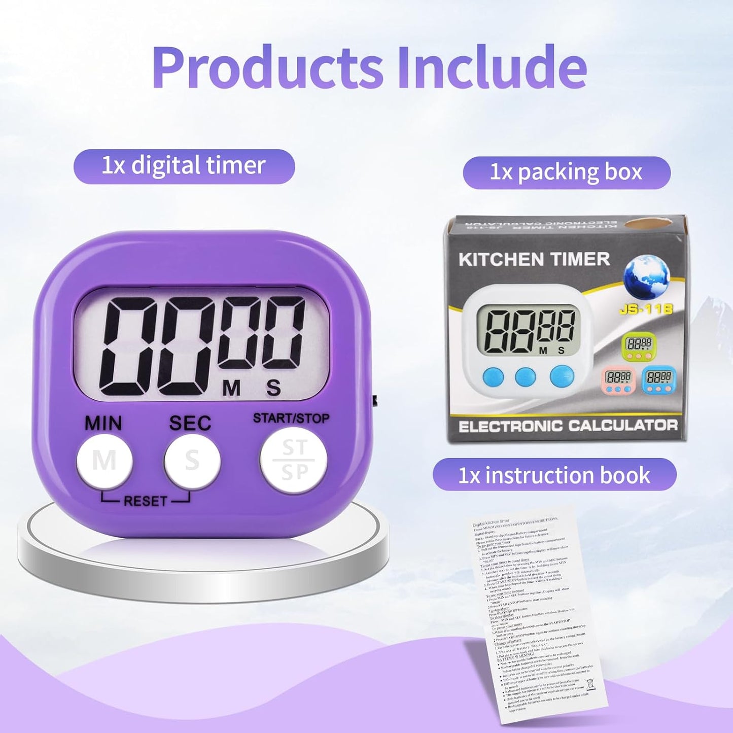 2 Pack Purple Digital Kitchen Timer Magnetic Digital Timer with Big Display Loud Ring Cooking Timers for Kitchen Electronic Timers for Cooking, Game, Gym, Break Time, Classroom (2, Purple)