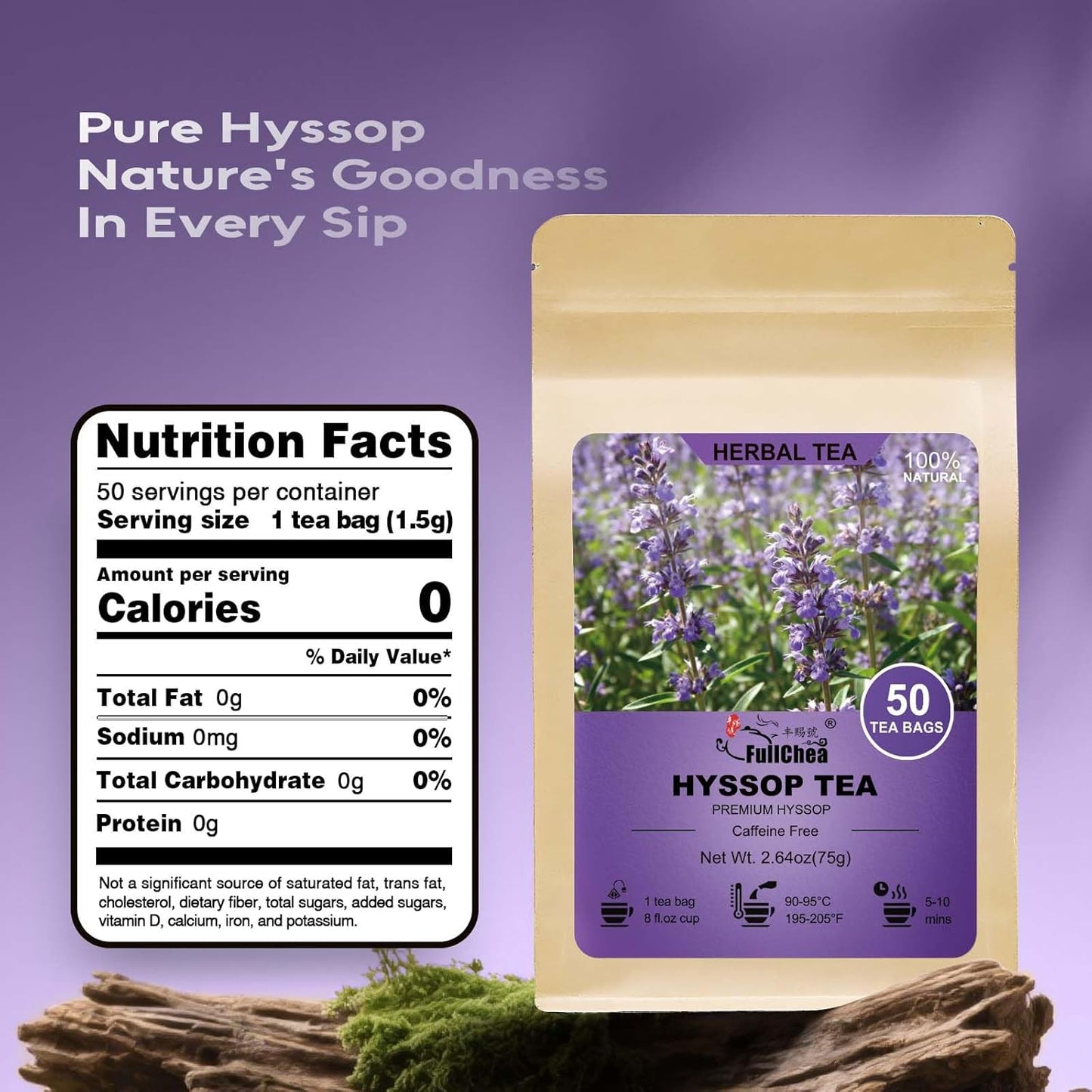 Hyssop Tea Bags (50 Count) | Caffeine-Free Herbal Tea for Relaxation