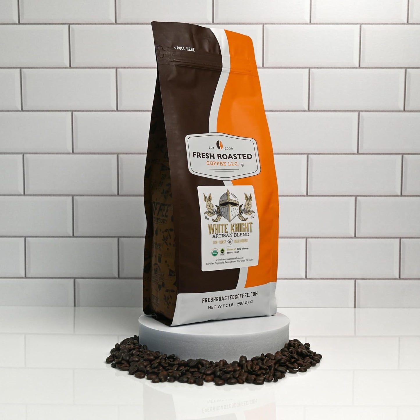 Fresh Roasted Coffee, Organic White Knight | USDA Organic, Kosher | Light Roast 2 lb (32 oz), Whole Bean