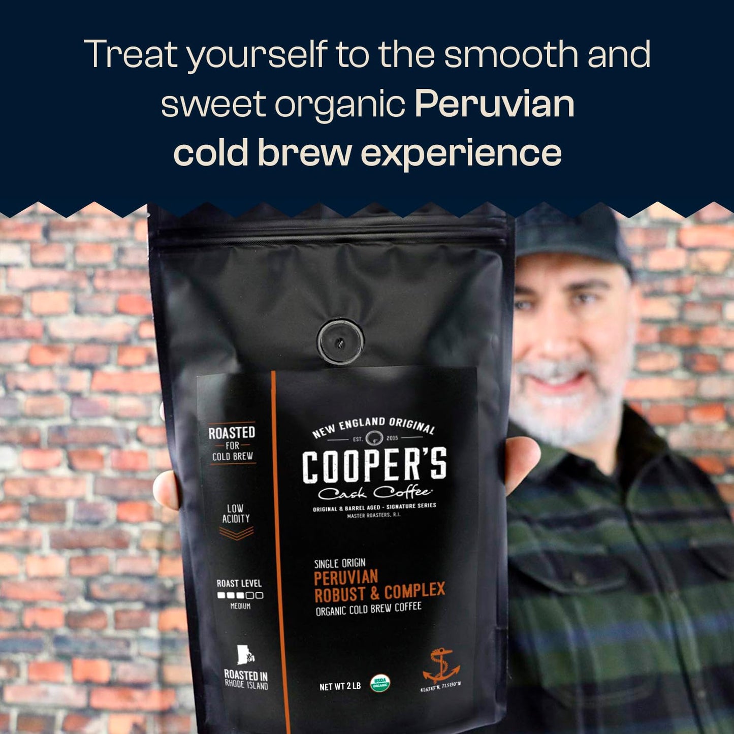 Organic Cold Brew Coffee Peru Reserve Single Origin Peruvian Coarsely Ground - 5 lb. Bag - Medium Roast