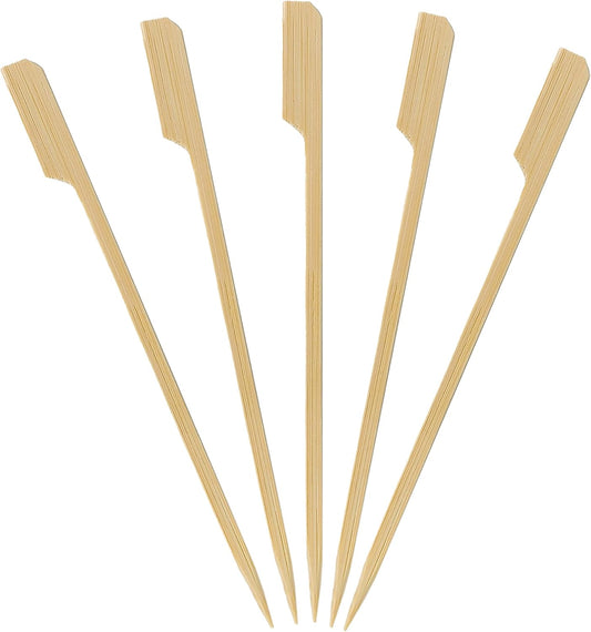 200 Count | KingSeal Natural Green Bamboo Wood Paddle Picks, Skewers for Appetizers and Cocktails, 6.0 Inches - 2 Packs of 100