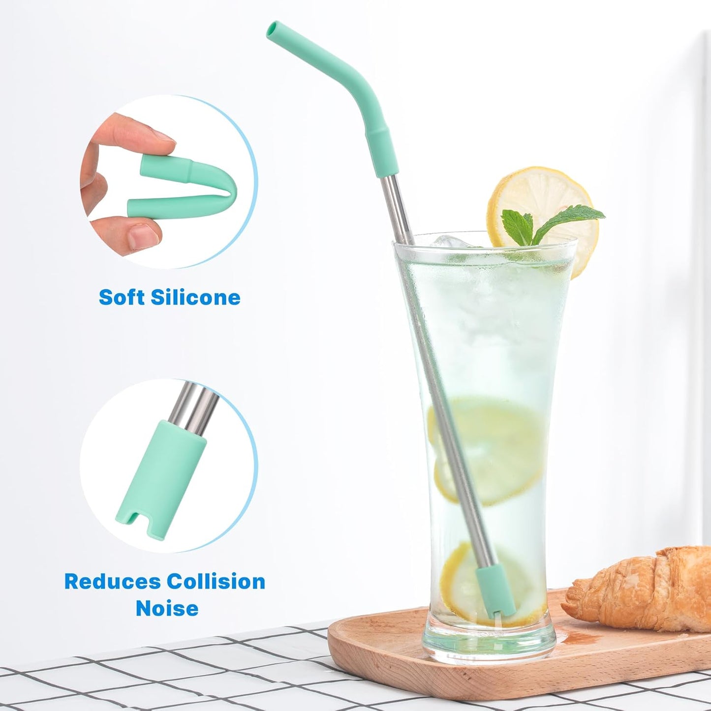 6Pcs Silicone Straw Tips, Reusable Rubber Straw Tips for Metal Straws and Other 0.31Inch (8MM Outdiameter) Straws, Fit for Stanley Cup Tumbler (White)