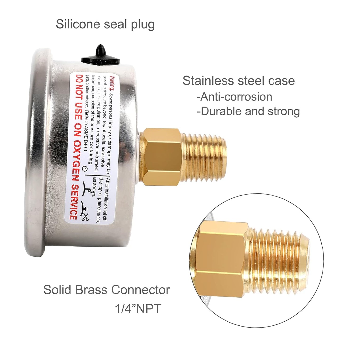 Glycerin Filled Pressure Gauge 5000psi/350bar, Stainless Steel case, Brass Inside Construction, 2-1/2" dial, 1/4" NPT Back Connection.…