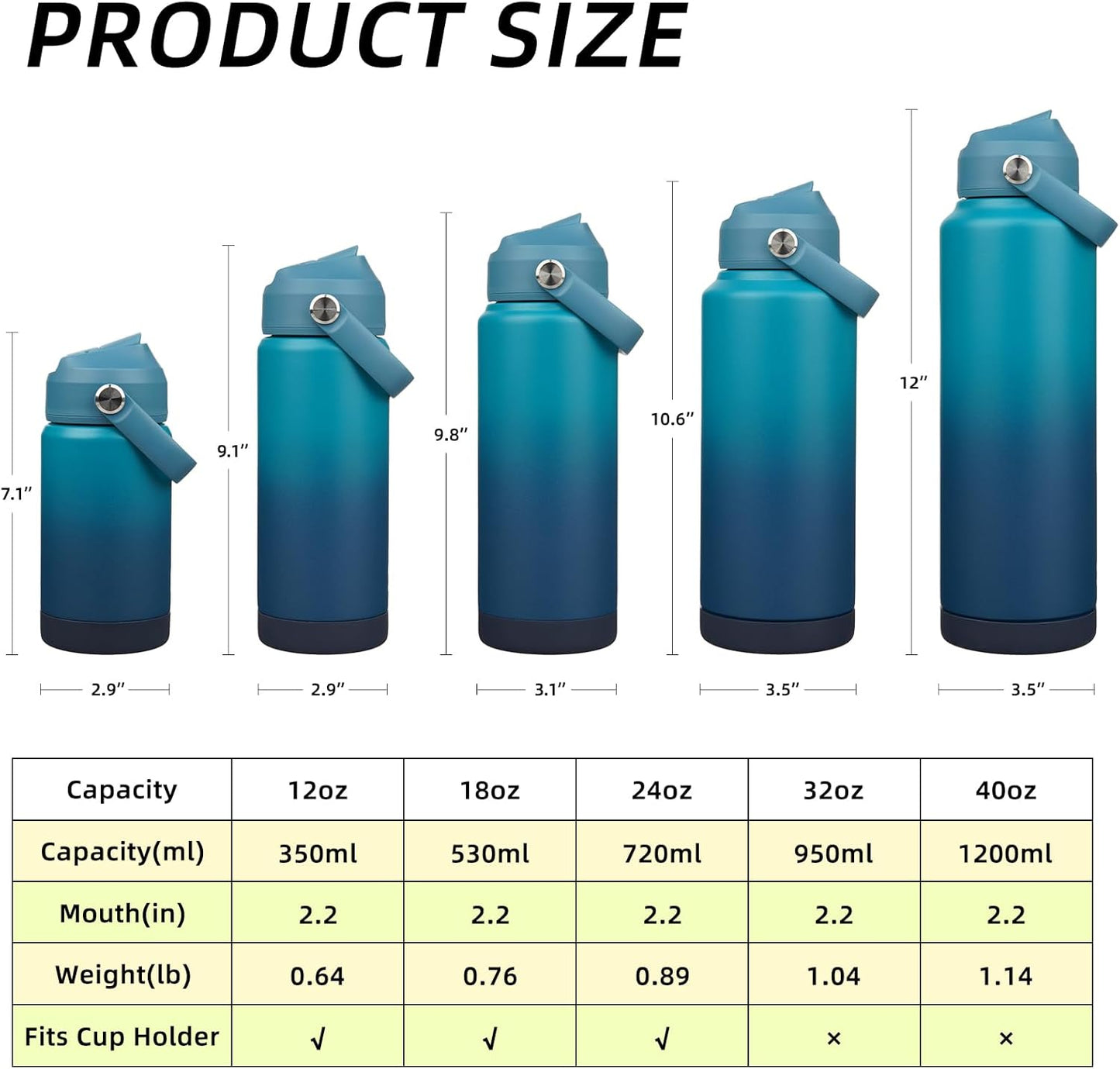 BJPKPK Insulated Water Bottle with Straw Lid, 18oz Thermos Water Bottles with Soft Nozzle, Flex Handle & Non-slip Boot, BPA Free Leak Proof Stainless Steel Metal Thermos, Tumblers, Cups,Vast