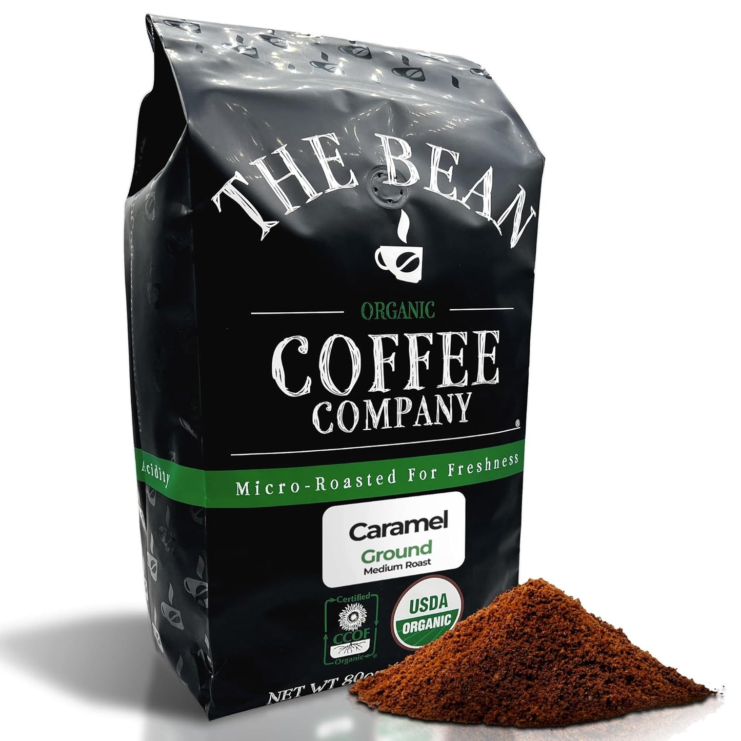 The Bean Organic Coffee Company Caramel, Medium Roast, Ground Coffee, 5-Pound Bag, Café molido tostado orgánico