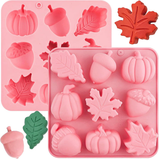 Thanksgiving Fall Silicone Molds Halloween Pumpkin Candy Mold Maple Leaf Fondant Molds Autumn Leaves Chocolate Cake Pan Baking Tray Mold for Thanksgiving Halloween Cake Cupcake Decorations