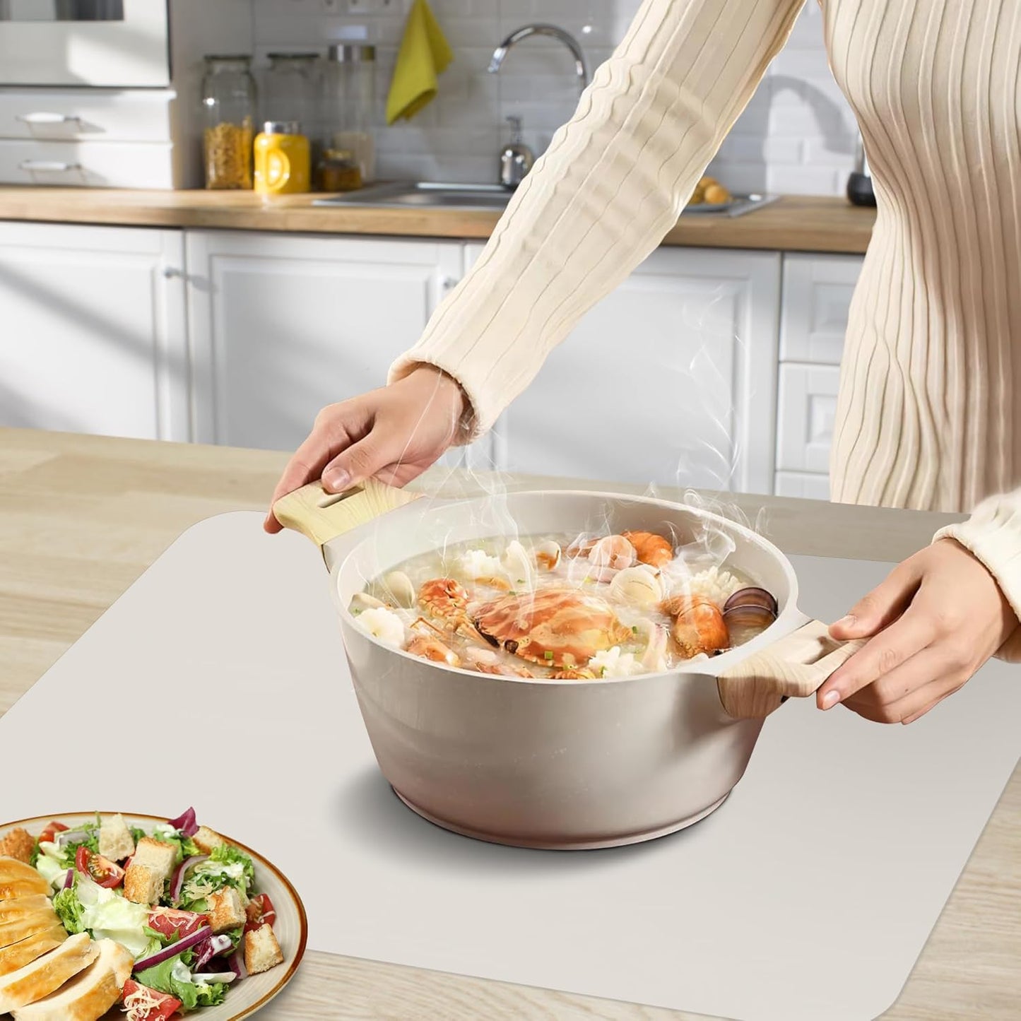 Silicone Mat for Kitchen Counter, Silicone Mat Trimable to Size (Light Grey, 23.6×15.7inch-2PCS), BPA-Free Silicone Placemat, Heat-Resistant NonSlip Table Mat for Air Fryer, Countertop Protector Mat