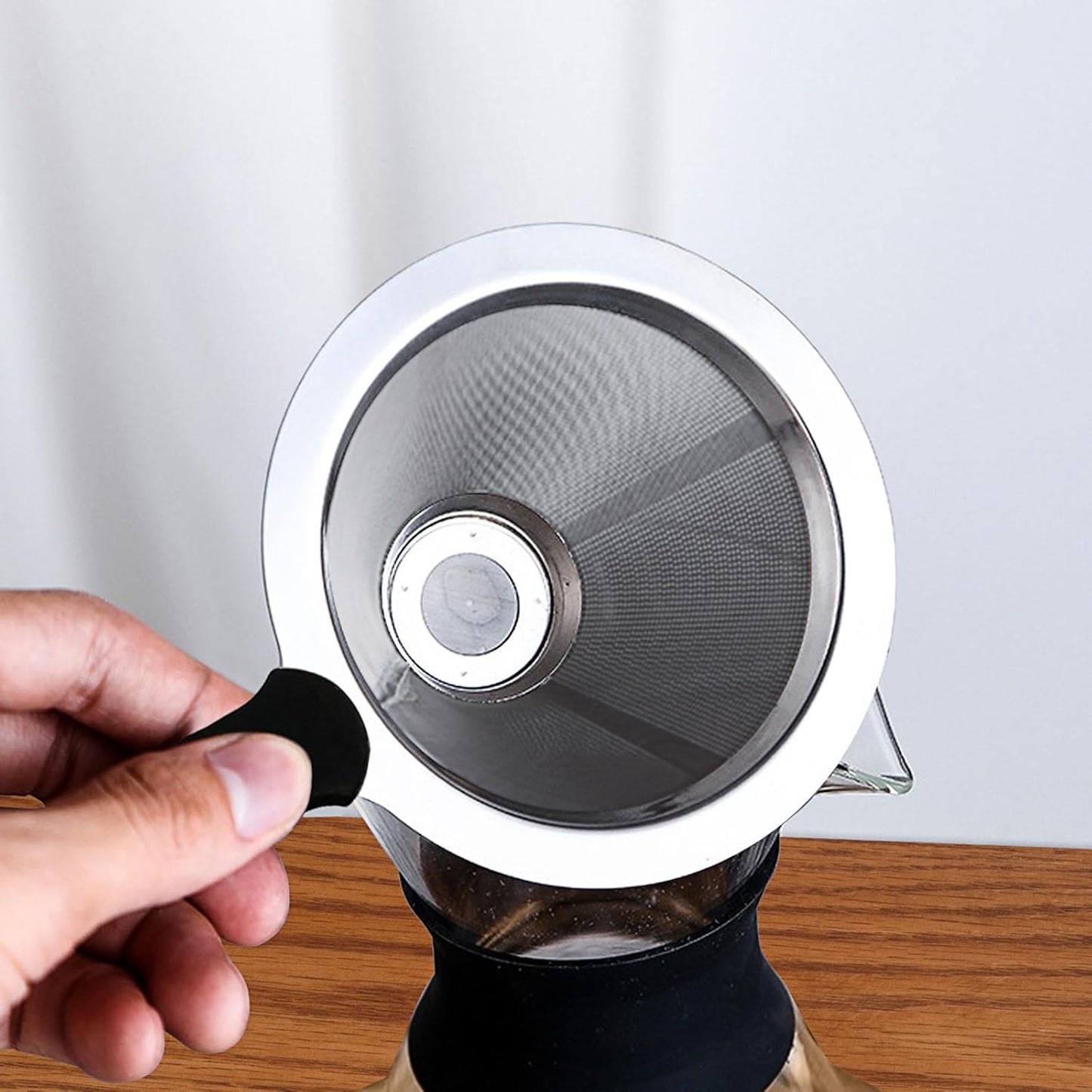 Pour Over Coffee Dripper-Stainless Steel Coffee Filter,Reusable Drip Cone Coffee Filter Portable Pour for 1-4 Cup (With Base, S)