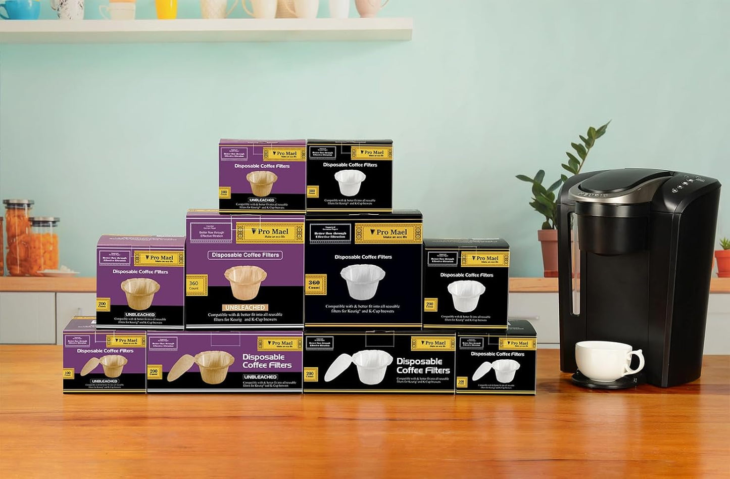 Pro Mael Disposable K Cup Filters with Lid, Coffee Filter Paper for Keurig Brewers Single Serve 1.0 and 2.0, Use with Reusable K Cup Pods, White (100-Count)