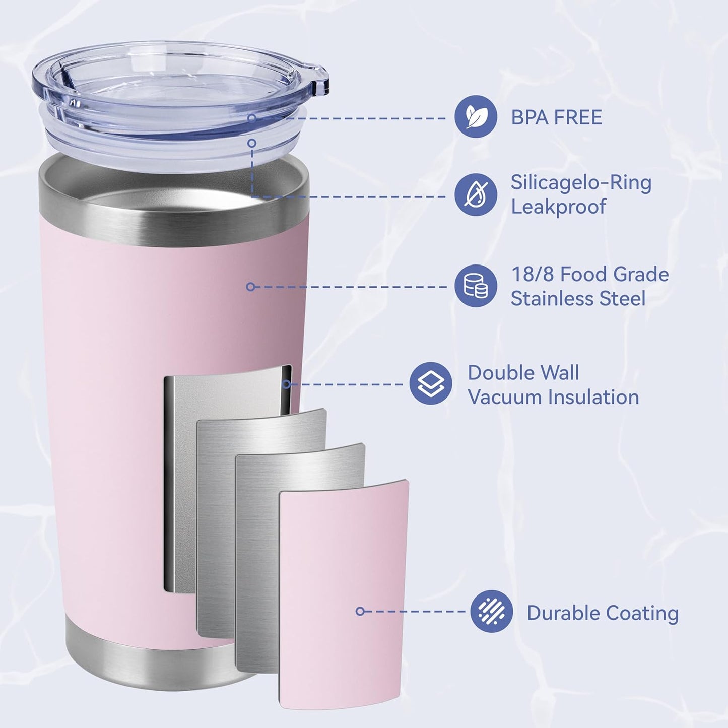 HASLE OUTFITTERS 20oz Stainless Steel Tumblers Bulk, Insulated Travel Cup with Lid, Double Wall Vacuum Coffee Mug for Cold & Hot Drinks 4 Pack, Light Pink